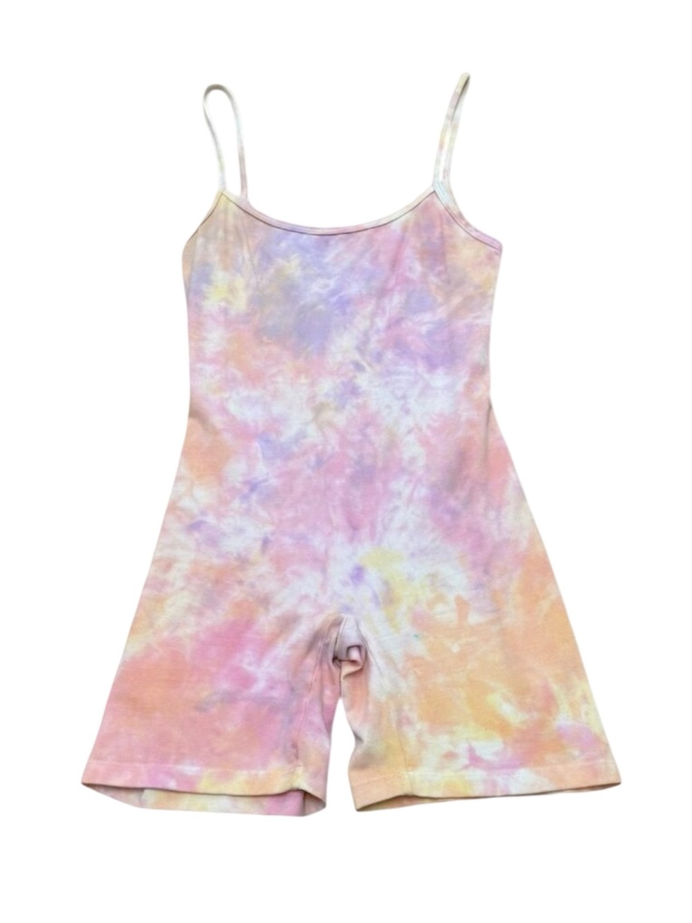 Vintage Y2K Cotton Spandex Tie Dye Spaghetti Strap Romper Bodysuit